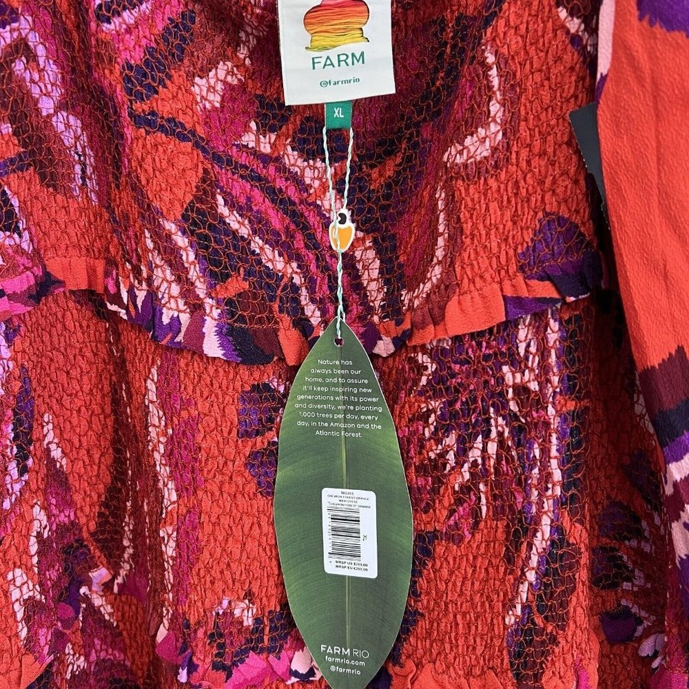 FARM Rio Orange Red Pink Printed Maxi Dress - Picture 9 of 16